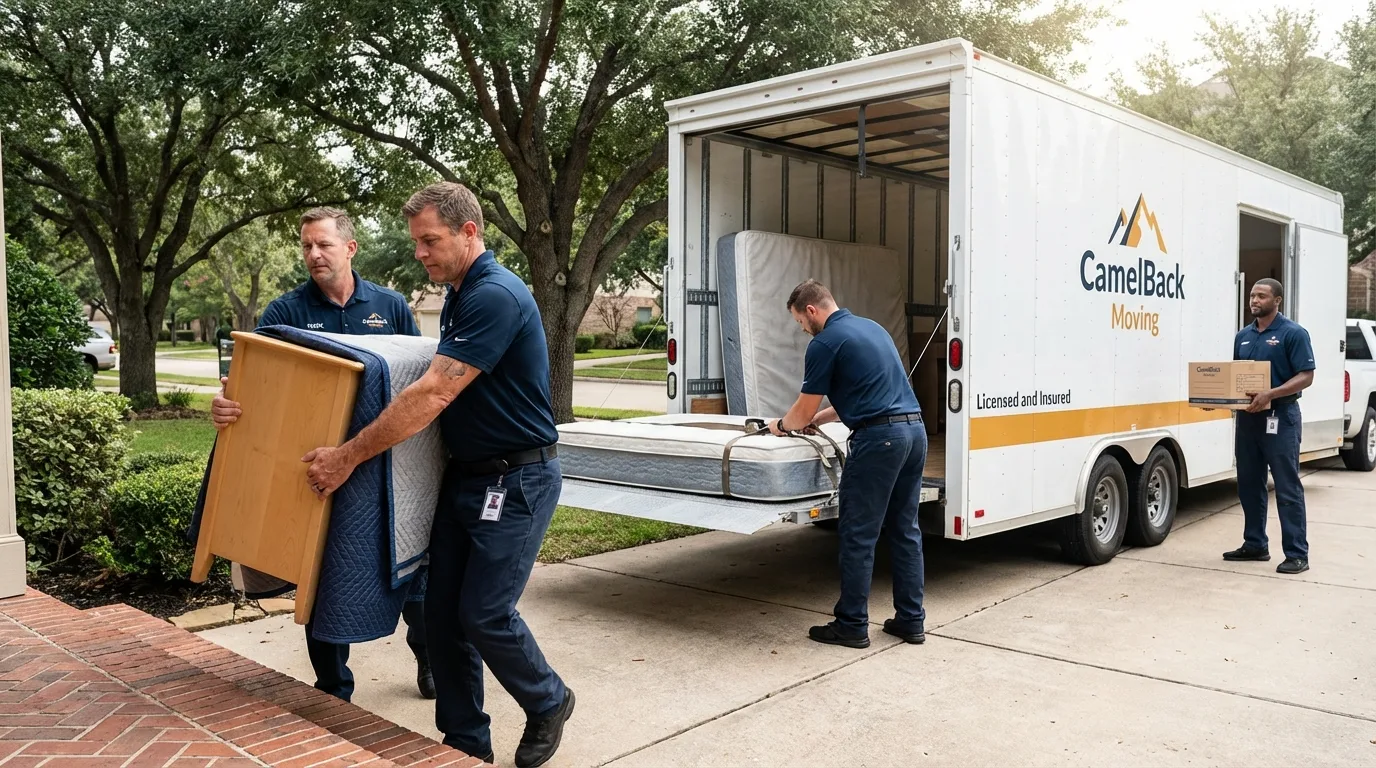 Crew loading residential truck for cross-state move from Harkers Island, NC