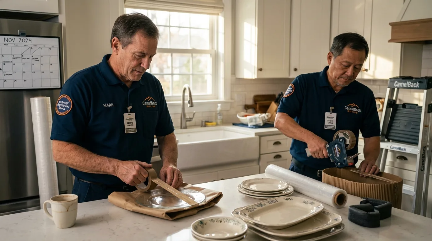 Professional crew packing kitchen dishware in Harkers Island, NC
